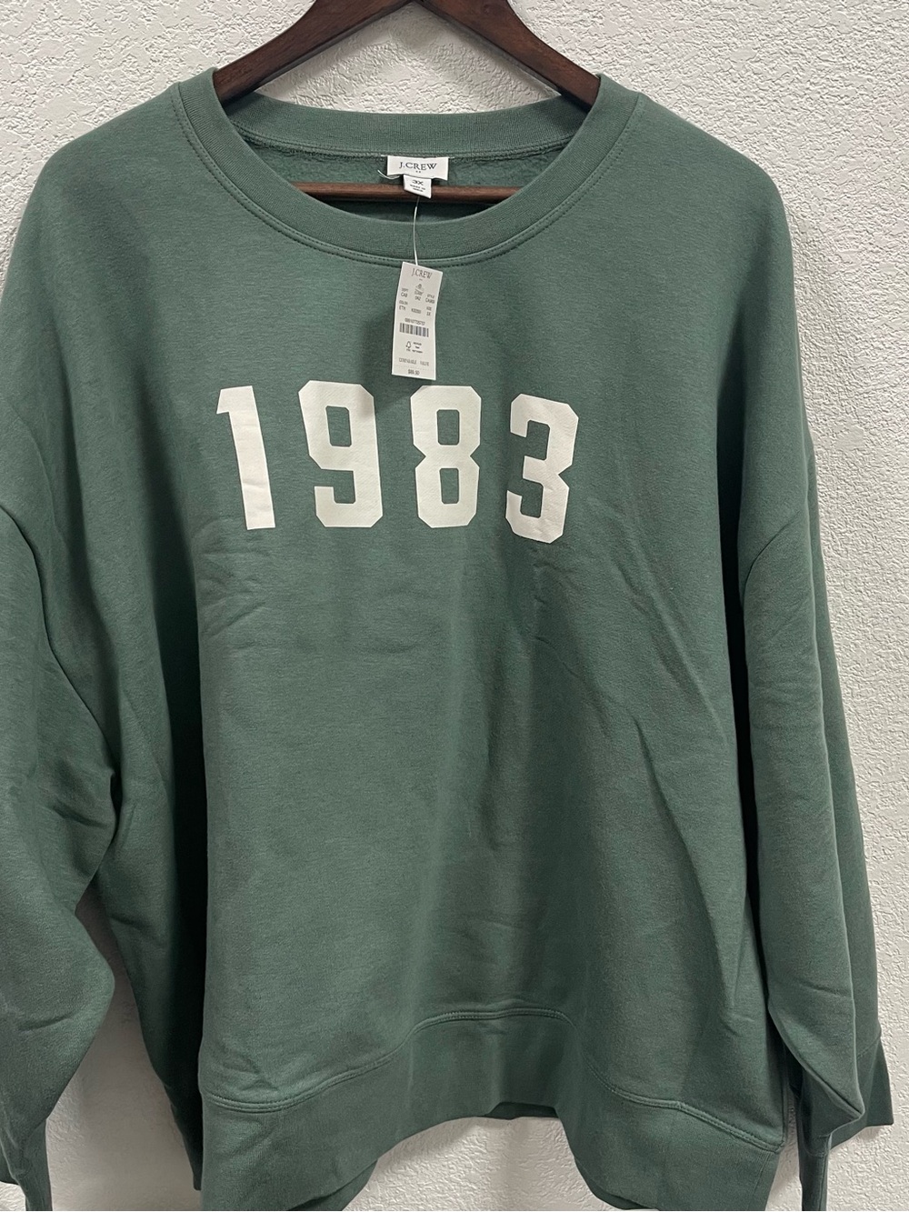 J. Crew Men’s Crewneck Sweatshirt in Sage Green with White 1983 Print